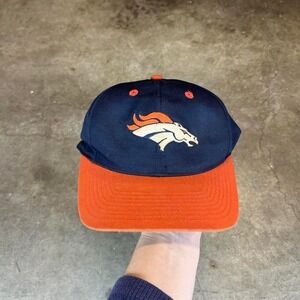 Vintage Denver Broncos Logo 7 Snapback Hat Navy Blue Orange NFL Adjustable Cap